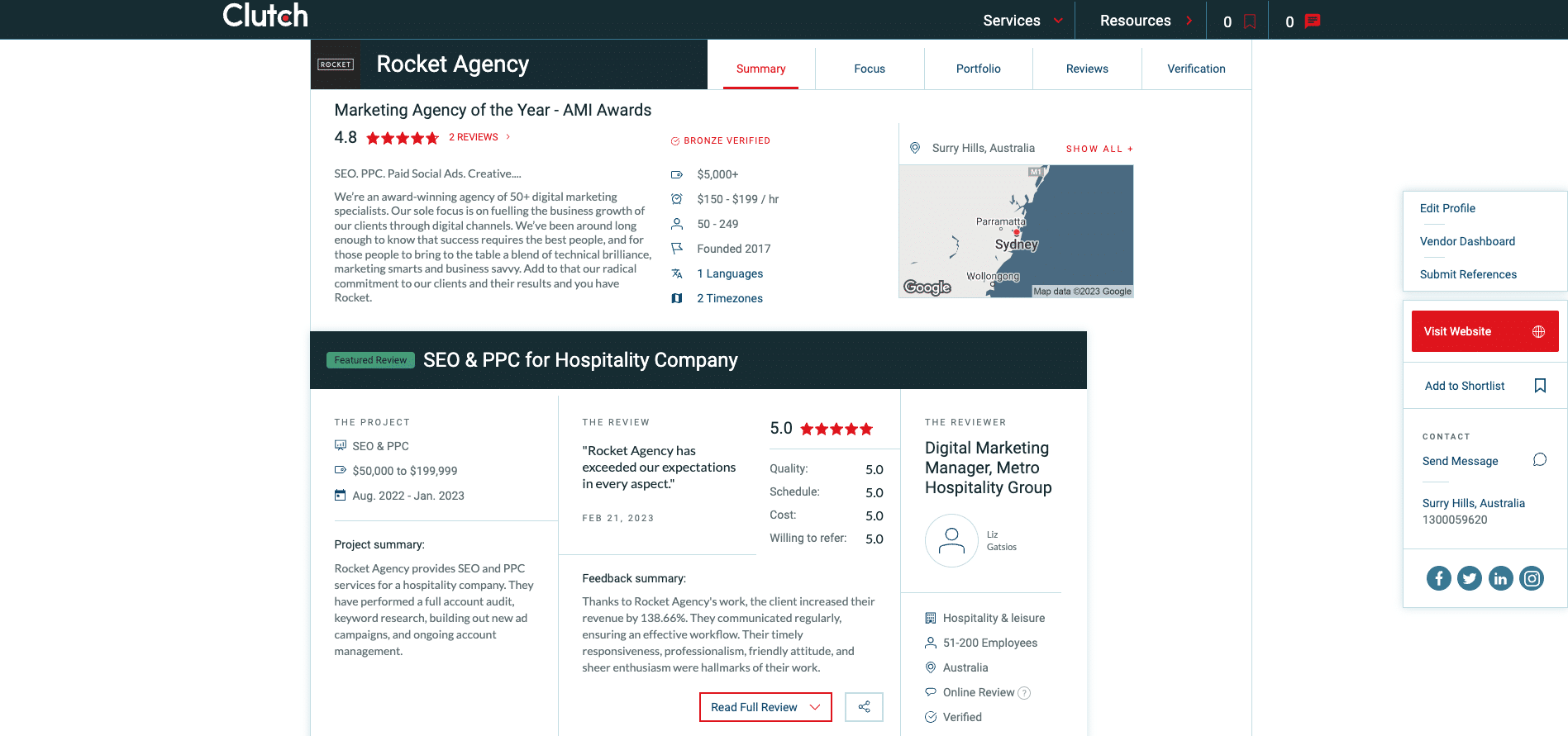 Customer Review Sites - Rocket Agency on Clutch