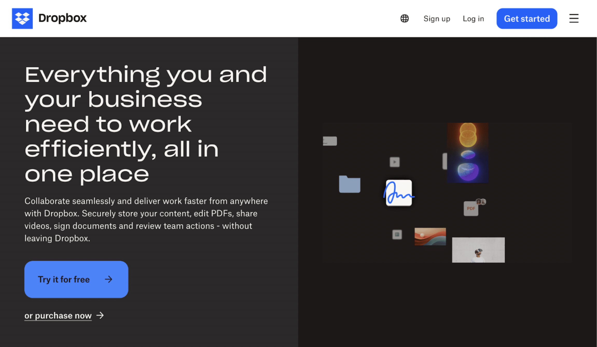 Dropbox landing page