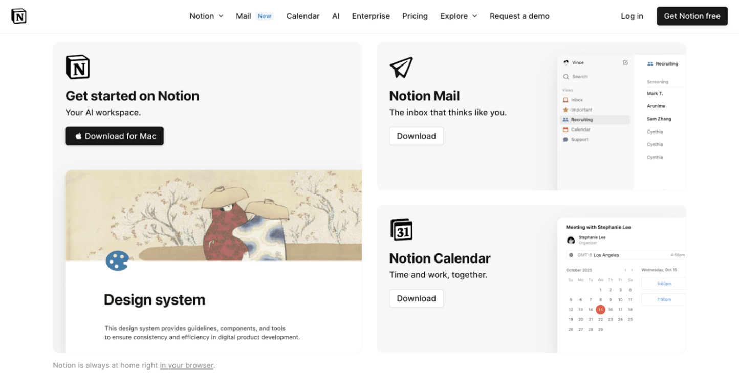 Notion landing page