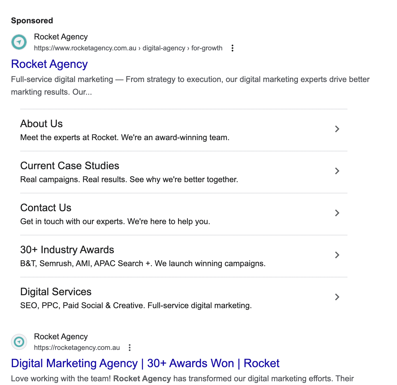Rocket agency search ad